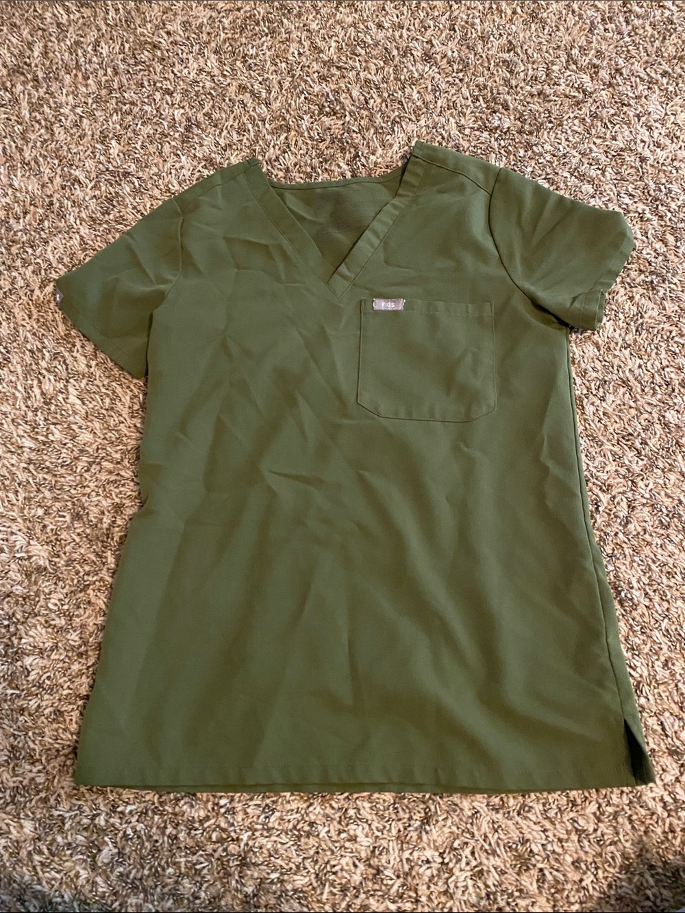 Figs Olive Green V-Neck Scrub Top